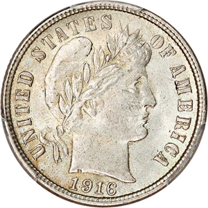 image for: 1916 Barber 10c PCGS/CAC MS63