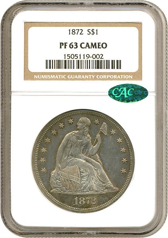 image for: 1872 $1  NGC/CAC Proof 63 Cameo