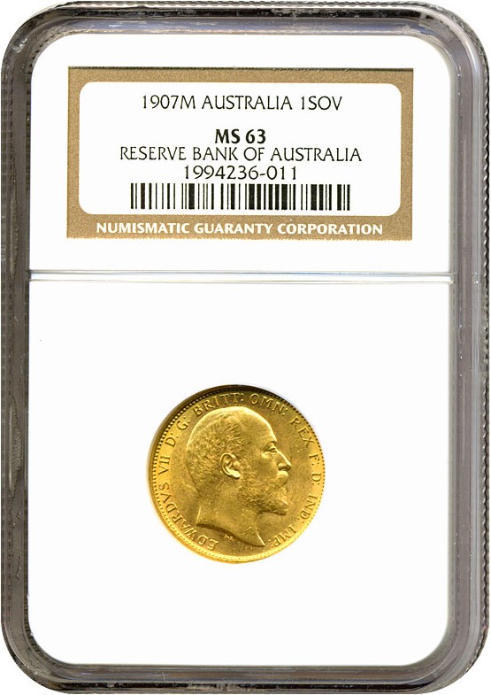 image for: Australia: 1907-M Sov (KM-15) NGC MS63 ex: Reserve Bank of Australia