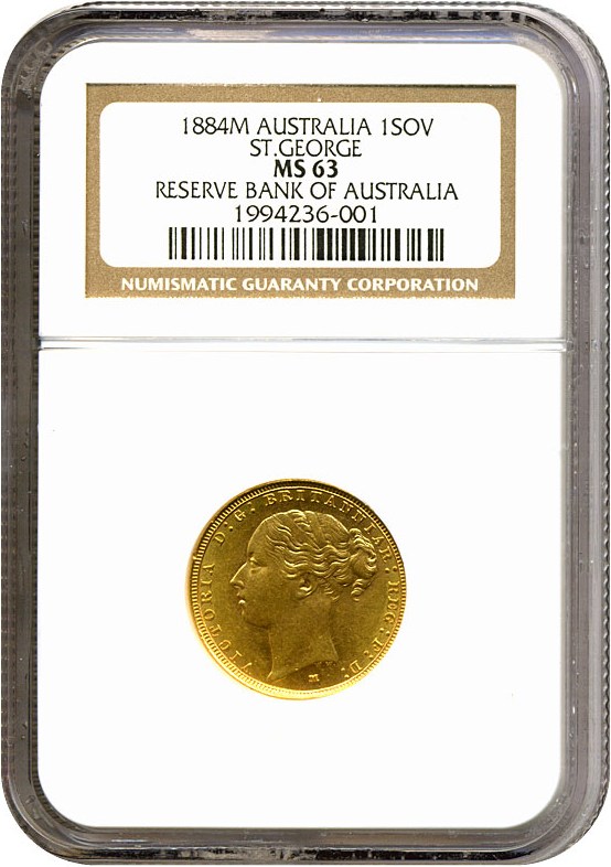 image for: Australia: 1884-M Sov St.George (KM-7) NGC MS63 ex: Reserve Bank of Australia