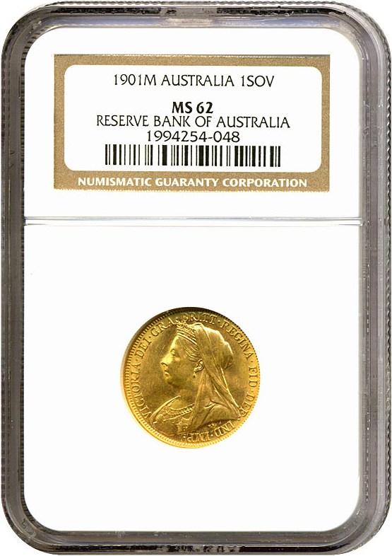 image for: Australia: 1901-M Sov (KM-13) NGC MS62 ex: Reserve Bank of Australia