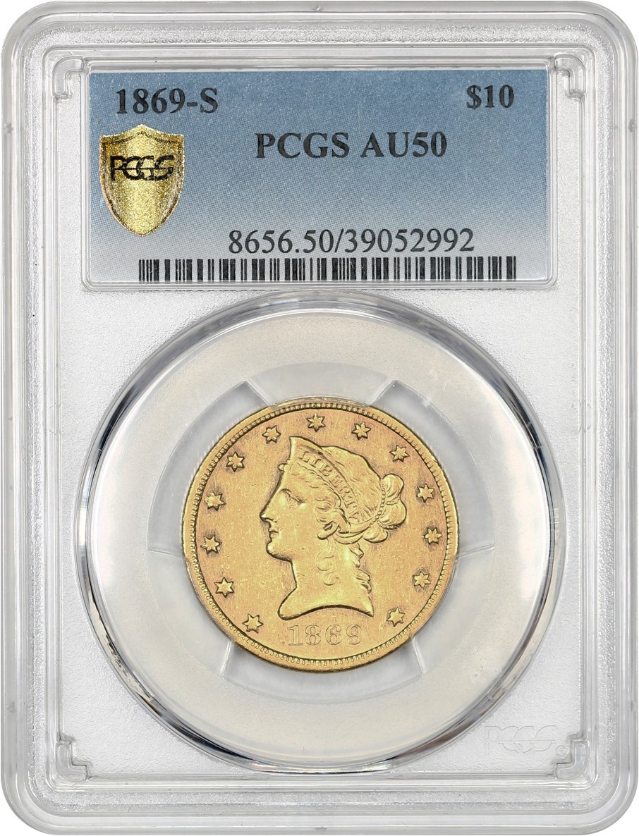 image for: 1869-S $10 PCGS AU50
