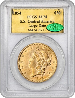 image for: S.S. Central America Shipwreck: 1854 $20 PCGS/CAC AU58 (Large Date)