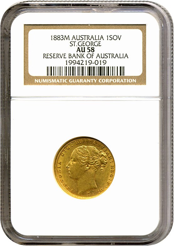 image for: Australia: 1883-M Sov St.George (KM-7) NGC AU58 ex: Reserve Bank of Australia