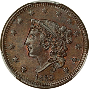 image for: 1838 1c PCGS/CAC MS64 BN