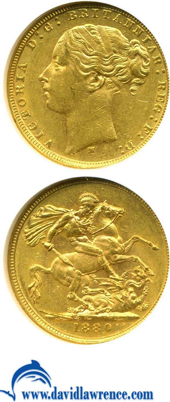 image for: Australia: 1880-M Sov St.George (KM-7) NGC AU58 ex: Reserve Bank of Australia