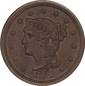 image for: 1853 1c PCGS MS64 BN
