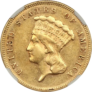 image for: 1870 $3 NGC AU55