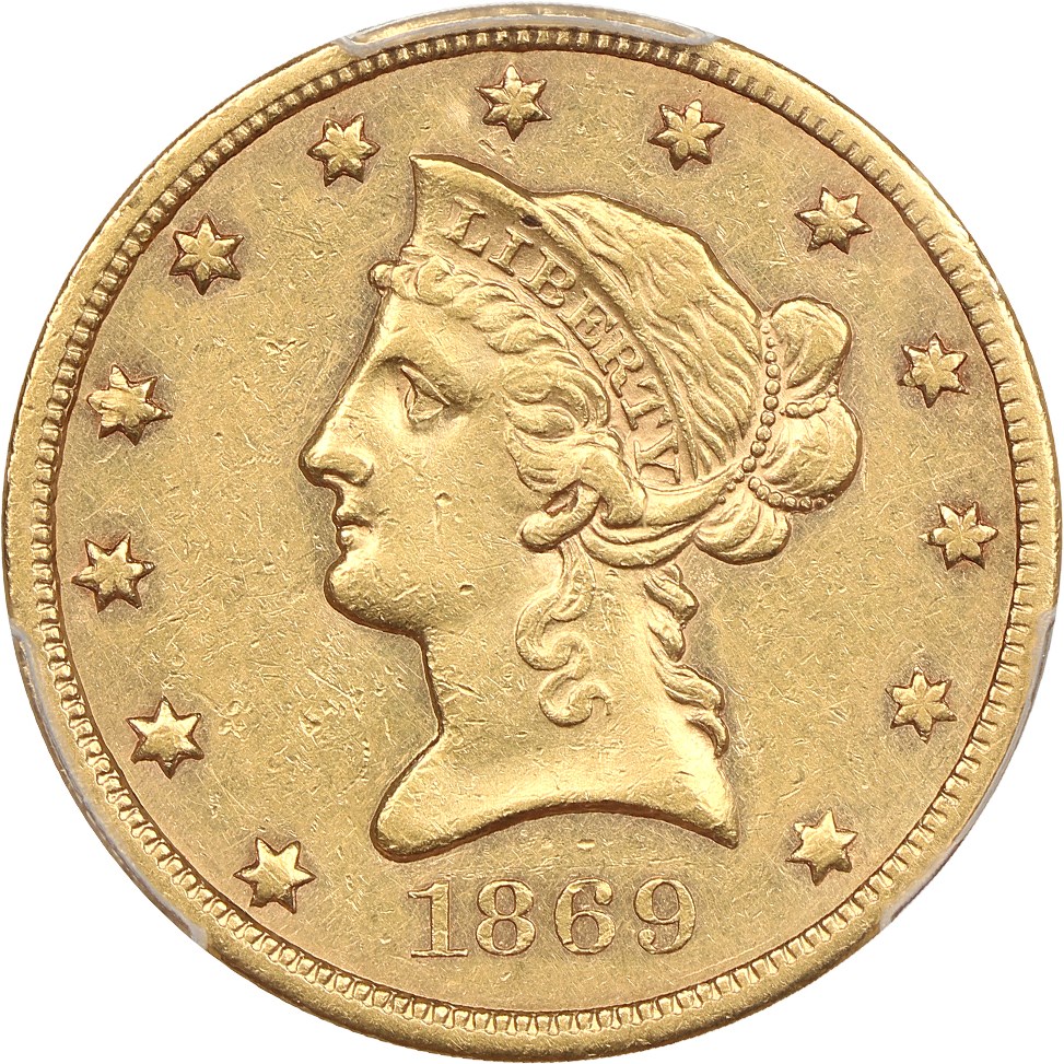 image for: 1869-S $10 PCGS AU50