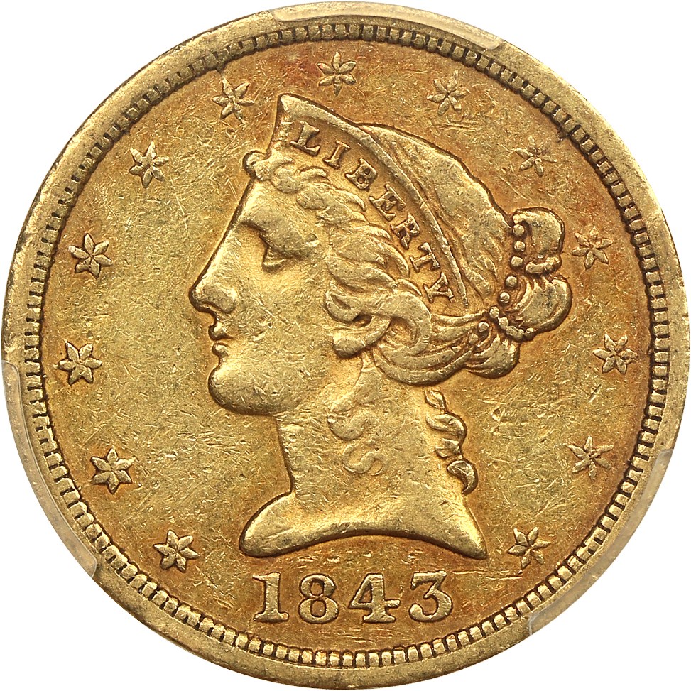 image for: 1843-O $5 PCGS XF45 (Small Letters) ex: Fairmont