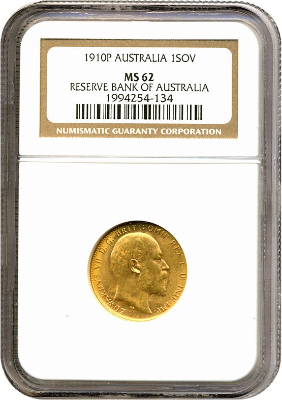 image for: Australia: 1910-P Sov (KM-15) NGC MS62 ex: Reserve Bank of Australia