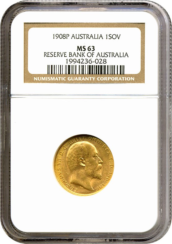 image for: Australia: 1908-P Sov (KM-15) NGC MS63 ex: Reserve Bank of Australia