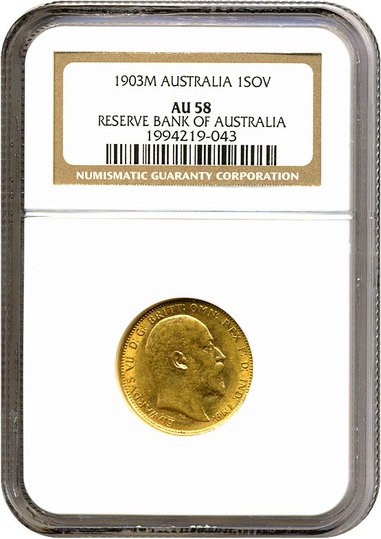 image for: Australia: 1903-M Sov (KM-15) NGC AU58 ex: Reserve Bank of Australia