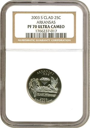 image for: 2003-S 25c Arkansas NGC Proof 70 UCameo