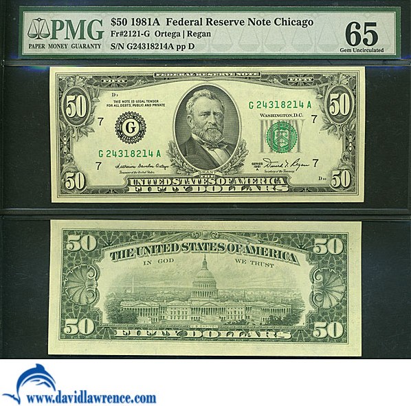 image for: Fr.2121G 1981A $50  PMG Gem CU65  [G24318214A]