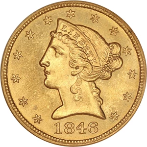 image for: 1846 $5 NGC MS64 (Large Date)