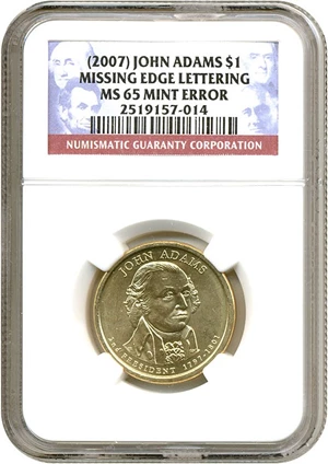 image for: 2007 $1 John Adams - Missing Edge Lettering NGC MS65
