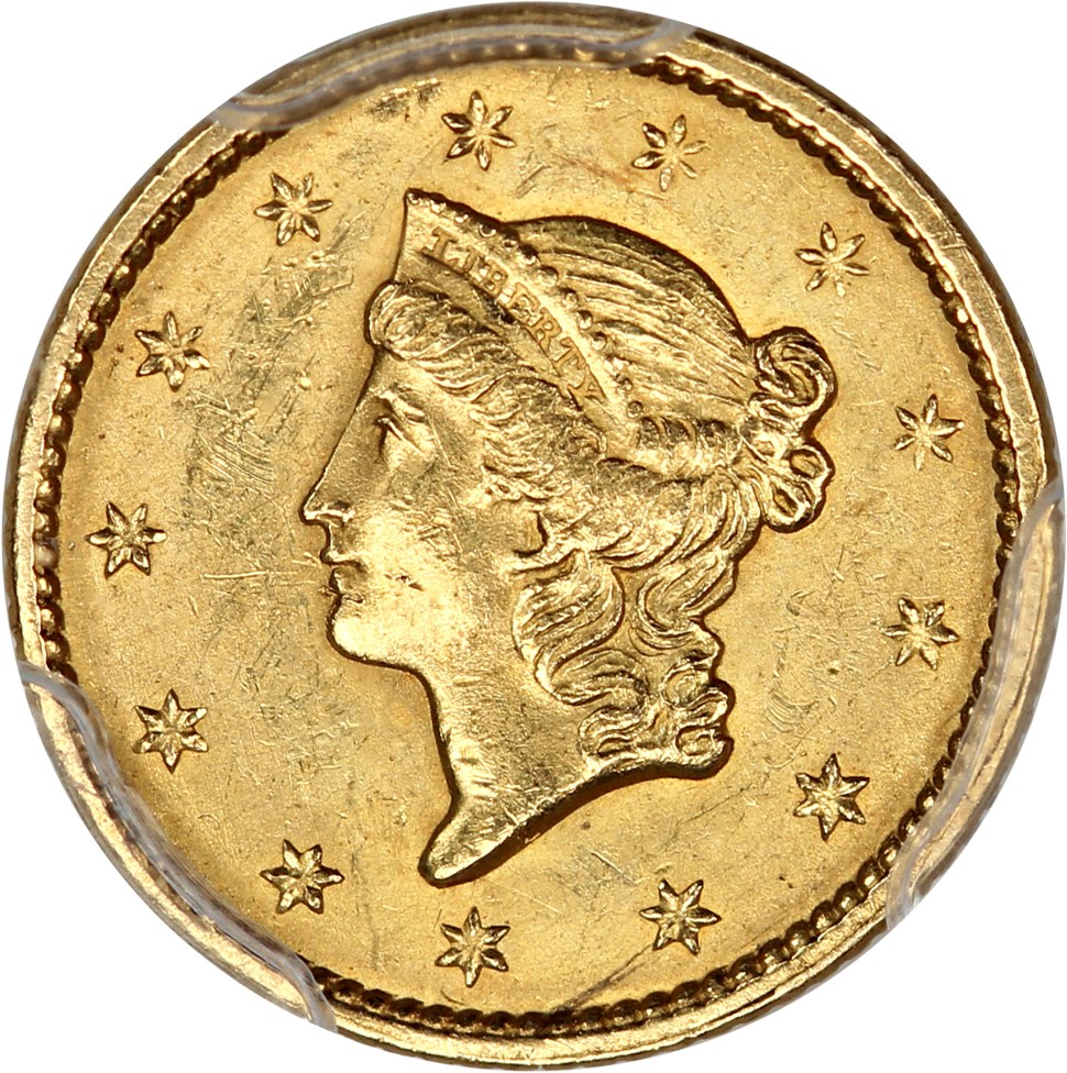 image for: 1849 G$1 PCGS MS61 (Closed Wreath)