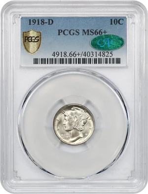 image for: 1918-D 10c PCGS/CAC MS66+