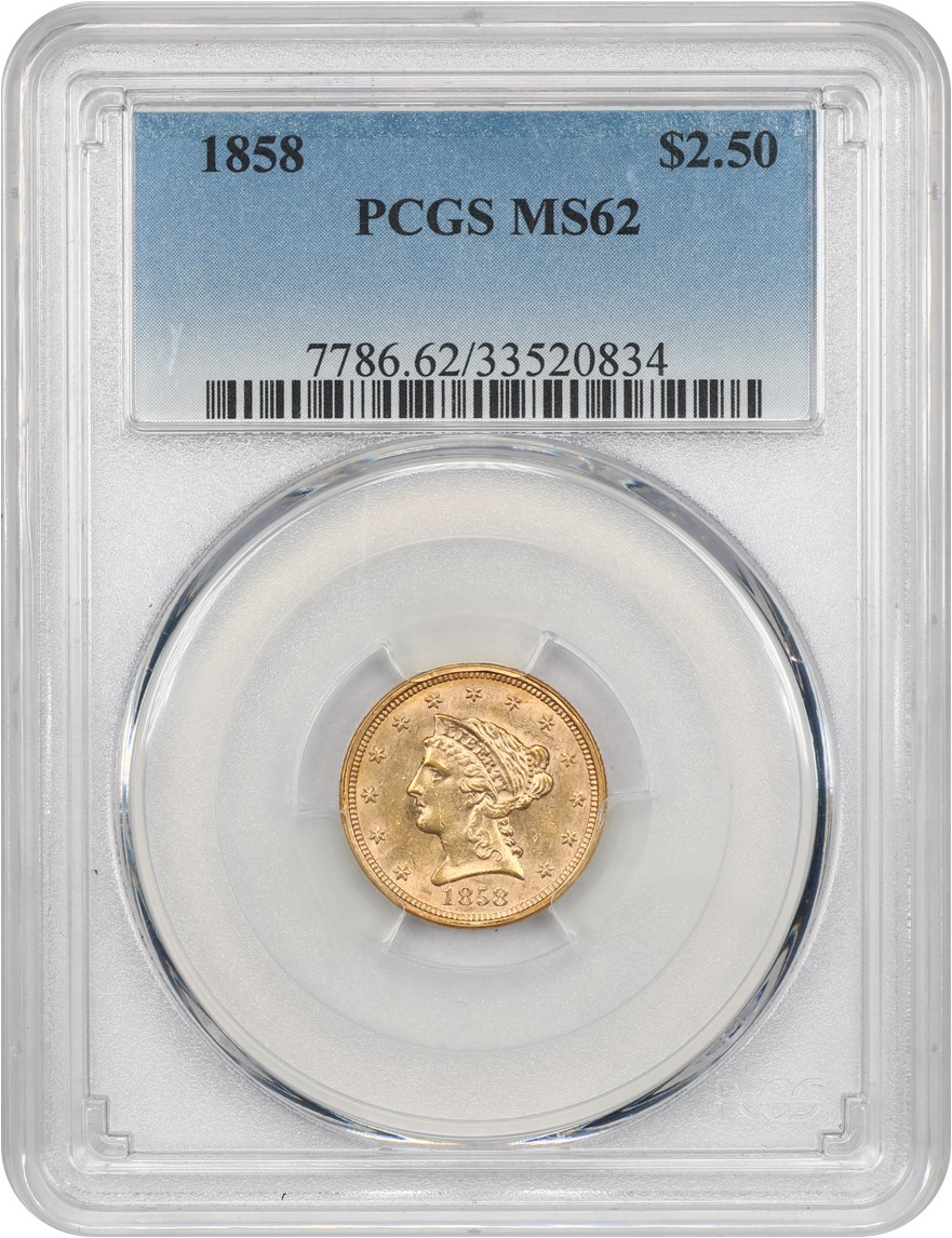 image for: 1858 $2 1/2 PCGS MS62