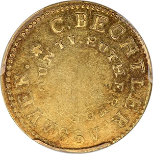 image for: C. Bechtler $5 PCGS AU55 (150 Grains, 20 Carat)