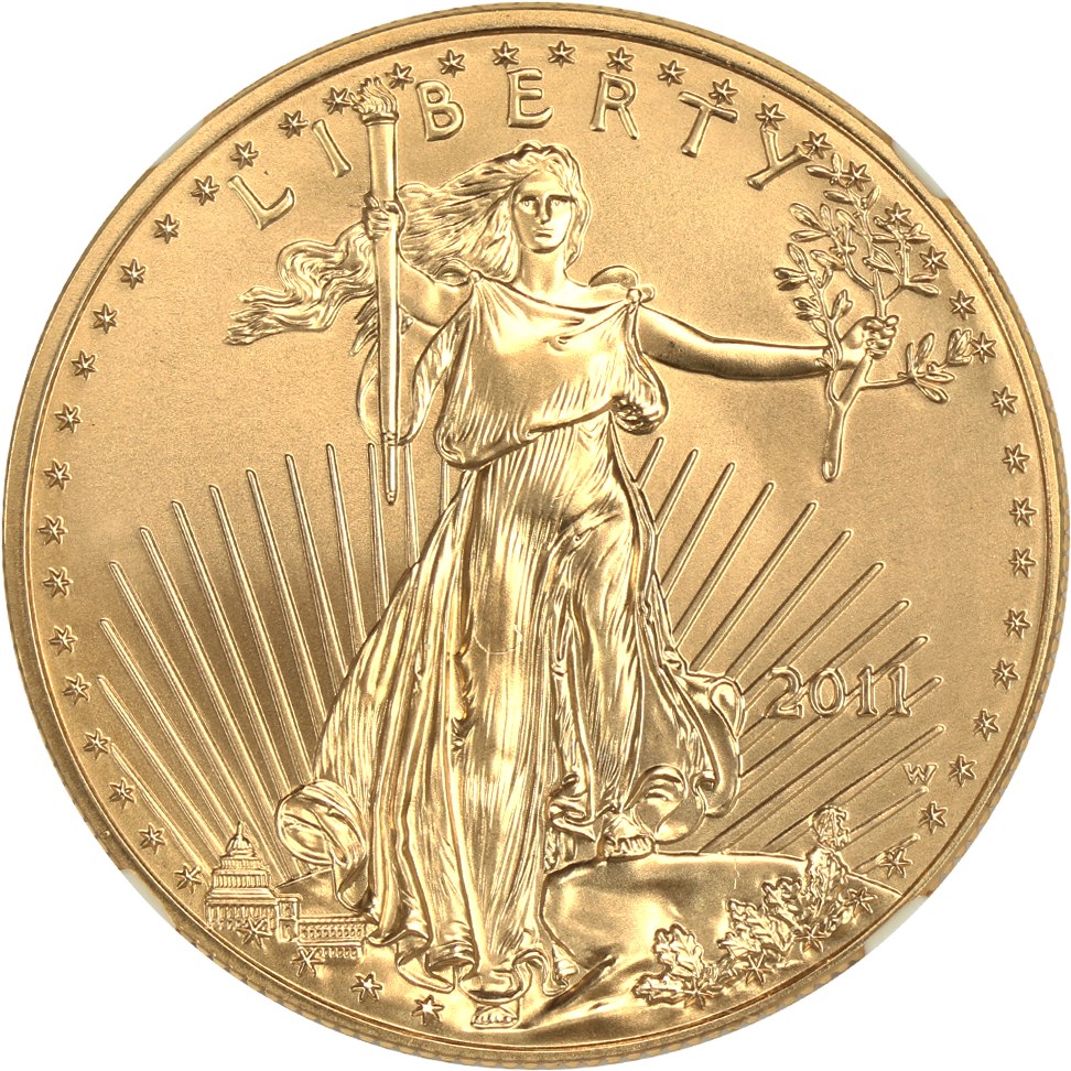 image for: Mint Error: 2011-W Gold Eagle $50 NGC MS69 (Obverse Struck Thru)