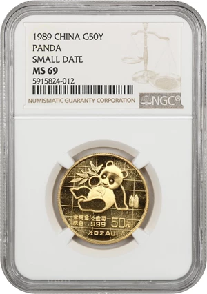 image for: China: 1989 Gold Panda 50 Yuan NGC MS69 (Small Date)
