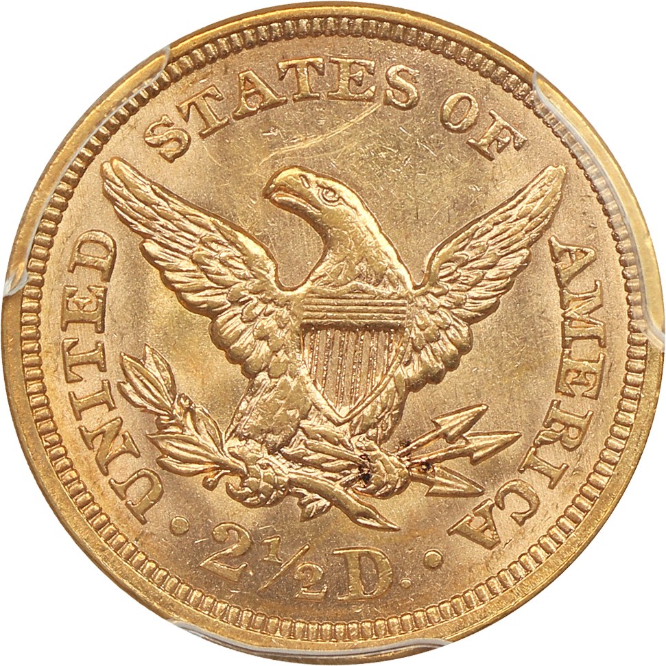 image for: 1858 $2 1/2 PCGS MS62