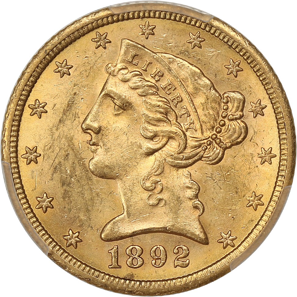 image for: 1892-CC $5 PCGS MS62