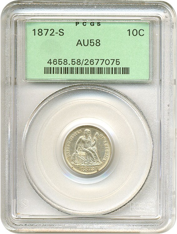 image for: 1872-S 10c  PCGS AU58