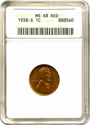 image for: 1938-S 1c ANACS MS68 RD