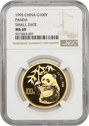 image for: China: 1995 Gold Panda 100 Yuan NGC MS69 (Small Date)