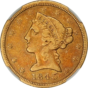 image for: 1843-D $5 NGC XF40 (Medium D)