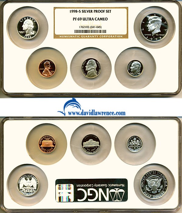 image for: 1998-S Silver 1c --  50c Proof Set (5 coins) Multi-Coin Holder NGC Proof 69 DCameo