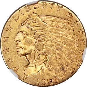 image for: 1925-D $2 1/2 NGC AU58