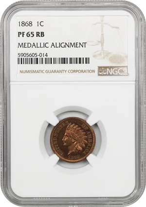 image for: 1868 1c NGC Proof 65 RB (Medallic Alignment)