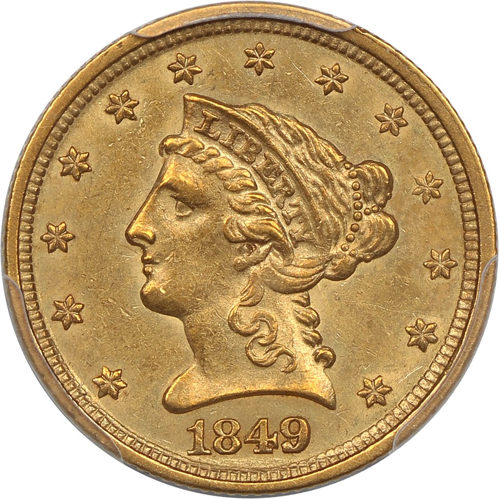 image for: 1849 $2 1/2 PCGS AU58