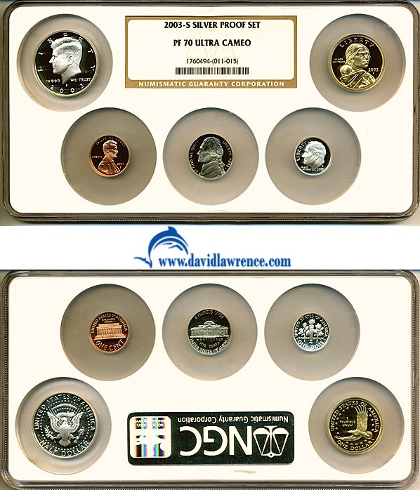 image for: 2003-S Silver 1c -- $1 Proof Set (5 Coins - No Quarters) Multi-Coin Holder NGC Proof 70 DCameo