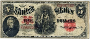 image for: FR. 91 1907 $5 Legal Tender PCGS Fine 15 (PCBLIC Error)