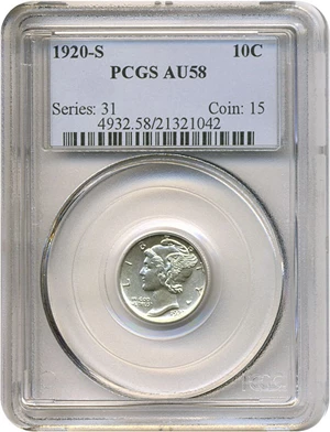image for: 1920-S 10c PCGS AU58