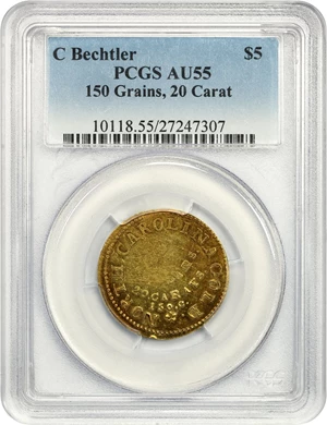 image for: C. Bechtler $5 PCGS AU55 (150 Grains, 20 Carat)