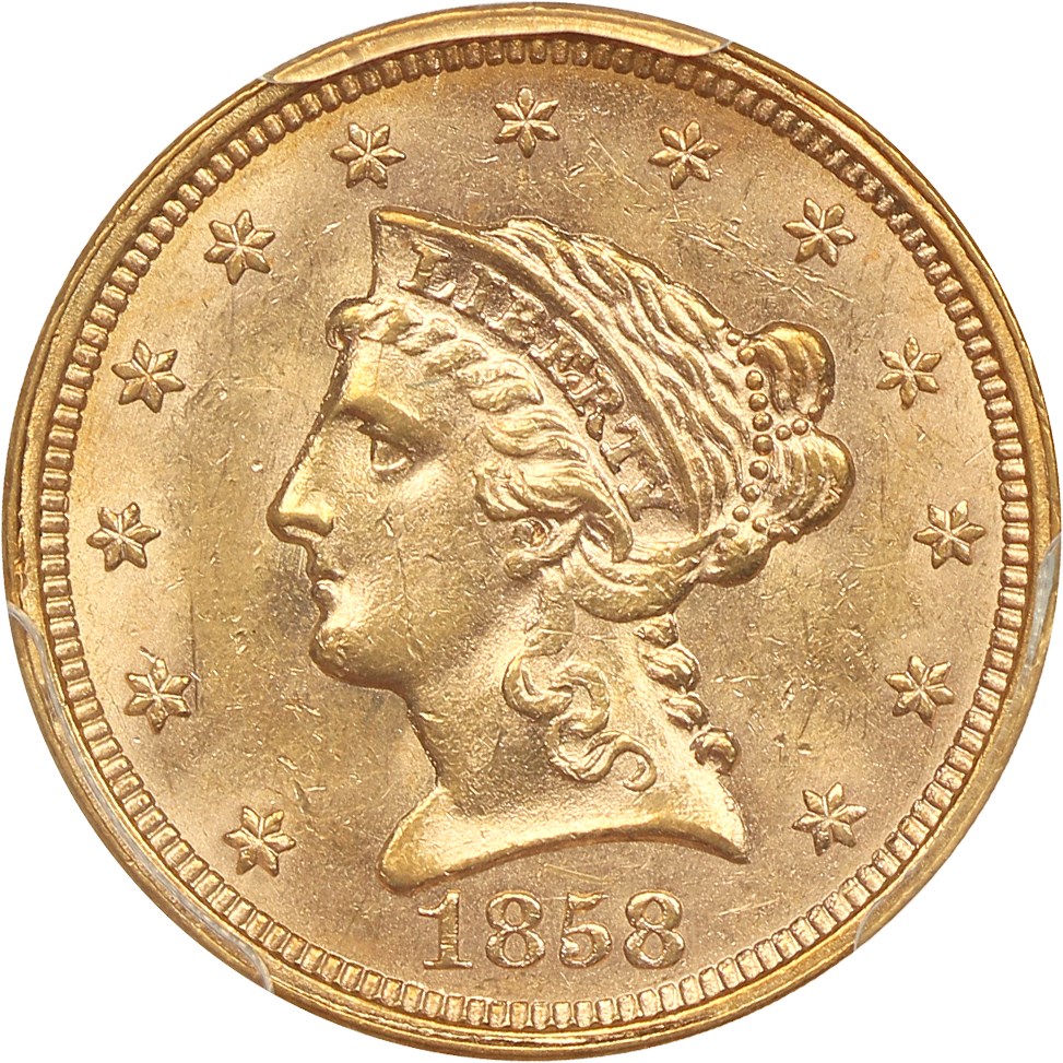 image for: 1858 $2 1/2 PCGS MS62