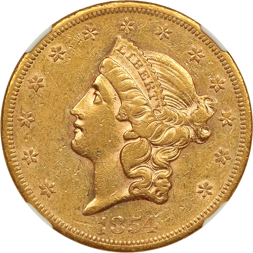 image for: 1854-S $20 NGC/CAC AU50