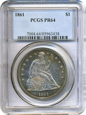 image for: 1861 $1 PCGS Proof 64