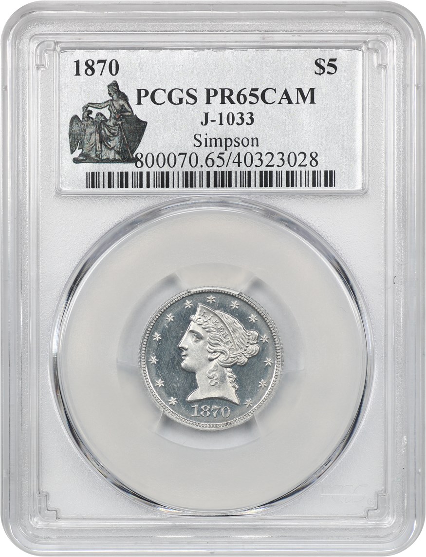 image for: Pattern: 1870 P$5 PCGS Proof 65 CAM (J-1033) ex: Simpson