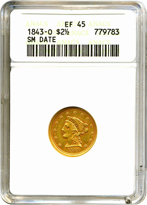 image for: 1843-O $2 1/2 Small Date ANACS XF45 
