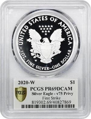 image for: 2020-W Silver Eagle $1 PCGS Proof 69 DCAM (v75 Privy End of WWII Anniversary)