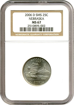 image for: 2006-D 25c SMS Nebraska NGC MS67