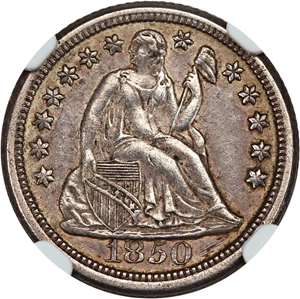 image for: 1850-O 10c NGC/CAC AU53