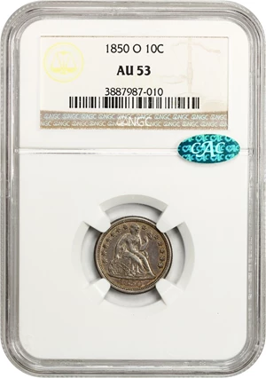 image for: 1850-O 10c NGC/CAC AU53